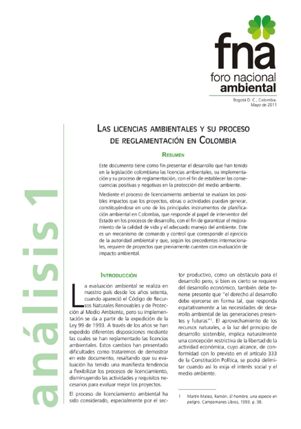 Las licencias ambientales y su proceso de reglamentación en Colombia